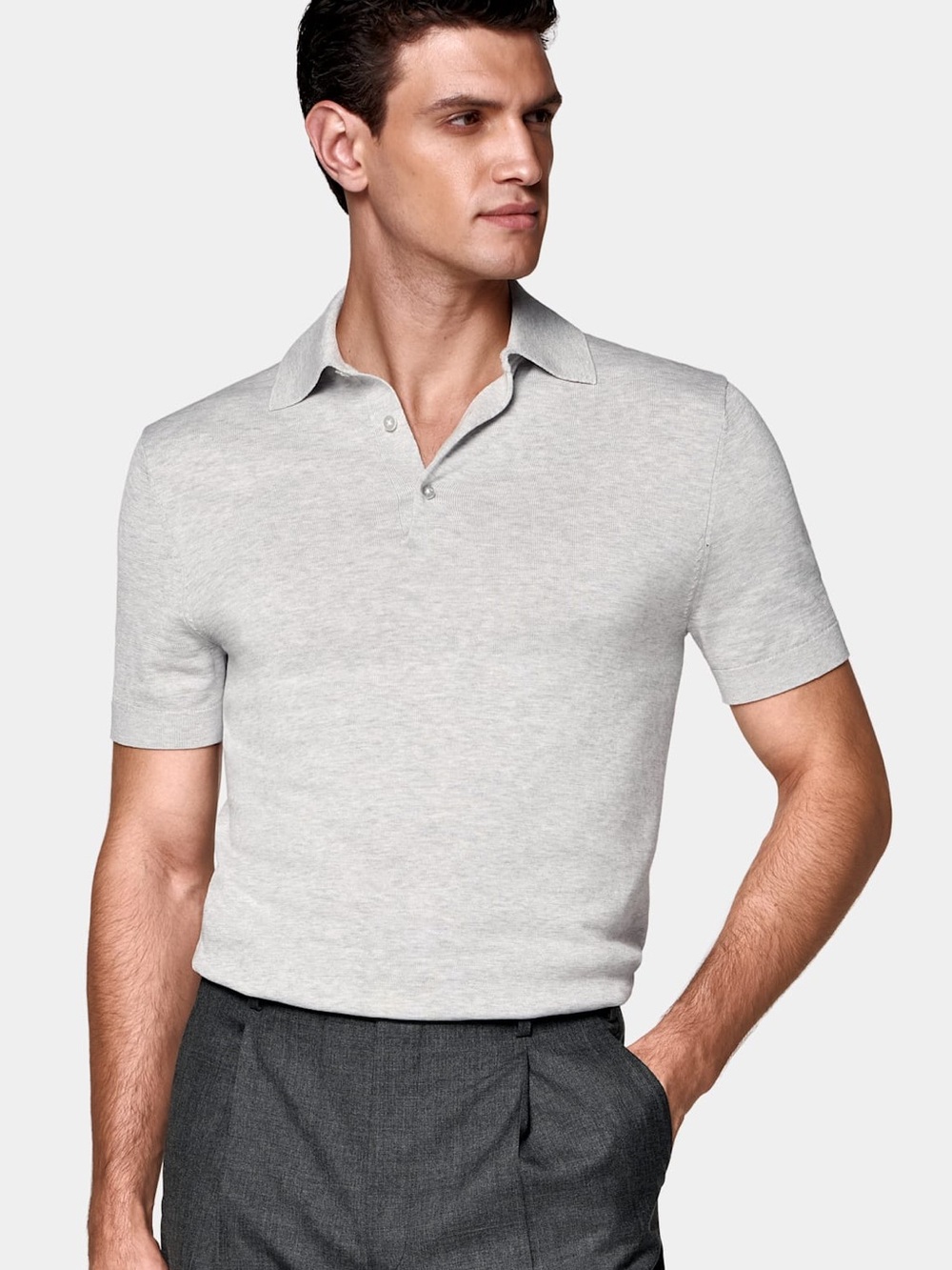 Suitsupply Cotton Silk Knit Polo Shirt Light Grey Men’s Size L, LIKE NEW